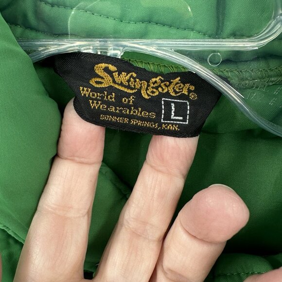 vintage 70s SWINGSTER puffer vest pockets nylon coat jacket retro green LARGE - Picture 8 of 8